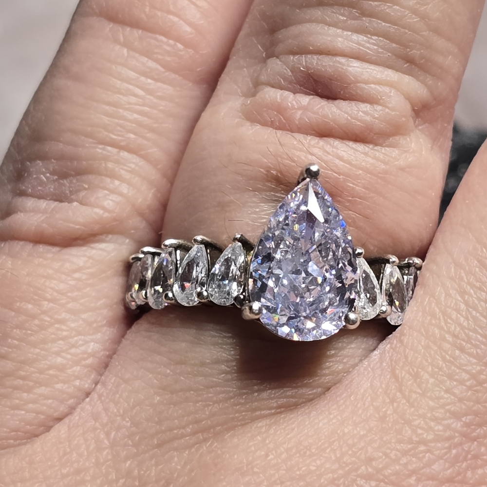 Pear Cut Sterling Silver Ring - Size 8